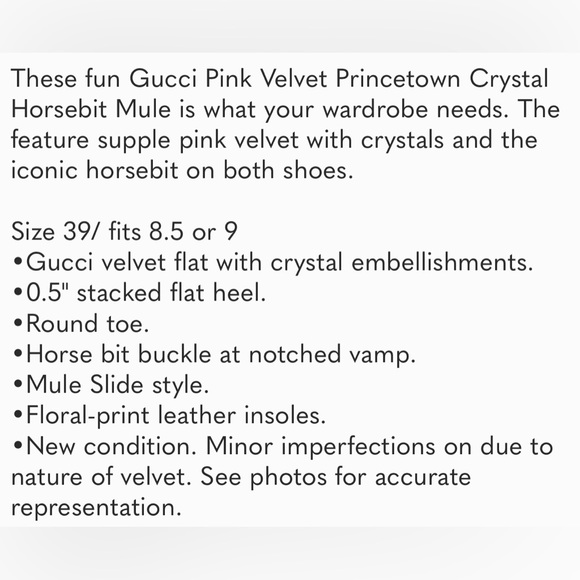 100% Authentic Gucci Horsebit Princetown Pink Velvet Mules Size 39 - Picture 5 of 5